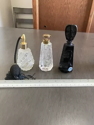 Vintage Hand Cut Glass Perfume Bottles …set Of 3 • $29