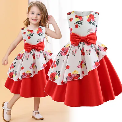 Flower Girls Bridesmaid Dress Baby Kids Party Lace Bow Wedding Dresses Princess • £12.49