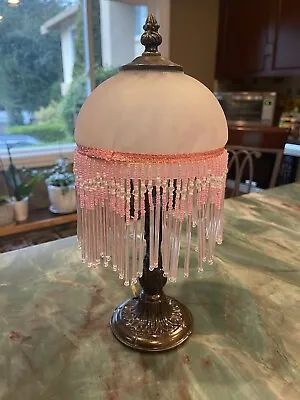 Antique Vintage Two Pink Lamps With Beaded Fringe • $25