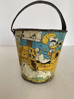 1930's Disney Sir Donald Duck In A Boat & Mickey Mouse Toy Sand Pail By Ohio Art • $59.95