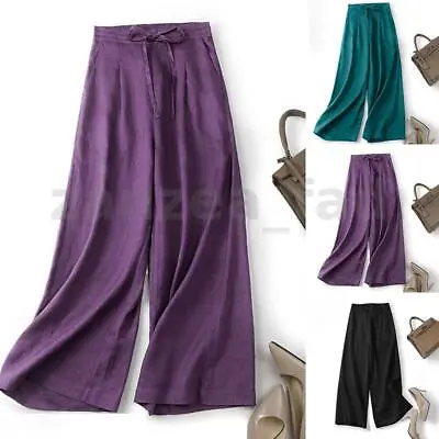 ZANZEA Womens Culottes Pants Loose Casual Elastic Waist Cotton Long Trousers NEW • $27.90