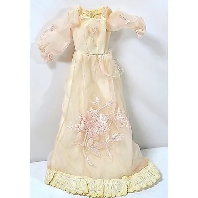 Handmade Vintage Barbie/Fashion Doll Floor-Length Gown Rose Beige Tulle Lace • $13.50