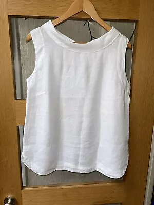Phase Eight Linen Shirt Sleeveless Blouse Size 12 White Summer Vest Top • £7.99