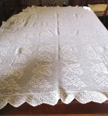 $12.50 • Buy Vintage White Hand Crocheted 65  X 50  Oblong Tablecloth