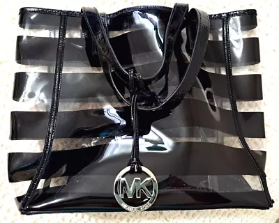 MICHAEL KORS Large Black & Clear Striped Beach Tote And Detachable Wallet • $30