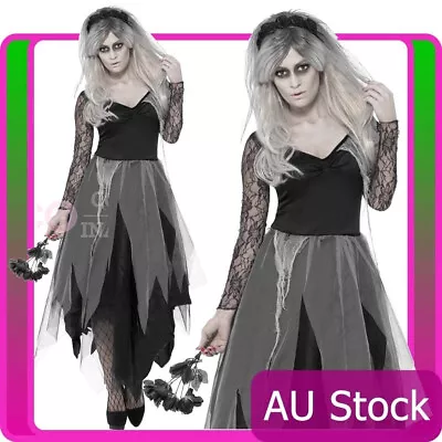 Ladies Zombie Graveyard Corpse Bride Costume Womens Horror Halloween Fancy Dress • $32.17