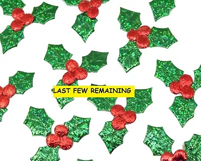 50 Christmas Holly & Berry Leaves Fabric Embellishments Tableware Crafts • £2.95