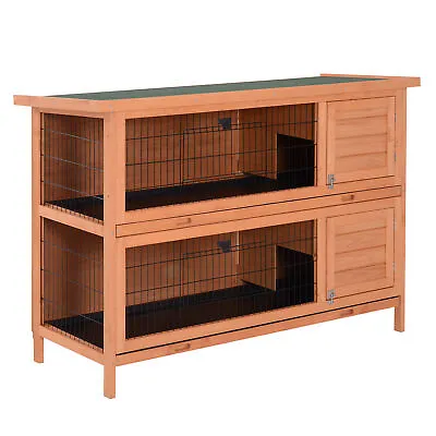 Rabbit Hutch For Two Rabbits Outdoor Guinea Pig Cage W/ Removable Trays Orange • £114.99