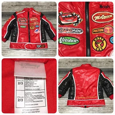 Disney Cars Lightning McQueen Puffer Moto Jacket Kids 2/3 Red Black (Read) • $24.99