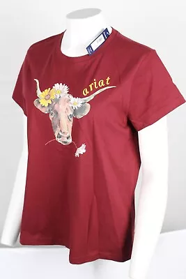 Ariat Women's Real T Shirt Daisy Steer Short Sleeve Tee Pomegranate 10043757 • $25.19