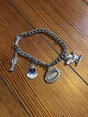 Vintage Silver Tone Metal US Air Force Academy Bracelet W/ 4 Charms Pre-Owned • $18