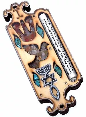 Wooden Messianic Seal Mezuzah Case With Messianic Seal - 5 Inch With Scroll And • $22.32