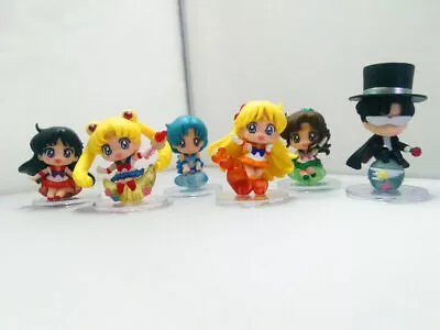 Set Of 6pcs Sailor Moon Chibi Moon Mars Jupiter Pluto Figure Collection Mini Fig • $52.04