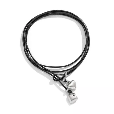 Heart Shaped Chain Bracelet Ankle Boehmia Black Leather Wax Line For Girls • £3.37