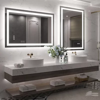 Bathroom Mirrors 3 Colors Dimmable LED Touch Wall Mounted Antifog Vanity Mirrors • $461.69