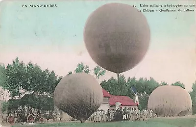 1908 Edwardian Postcard French Military Hydrogen Balloons - En Manoeuvres • £2.50