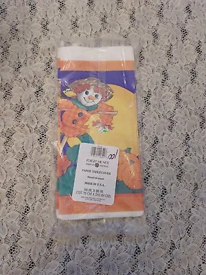 Vintage Halloween Table Cover Paper Tablecloth Cute Scarecrow FREE SHIPPING • $17.99
