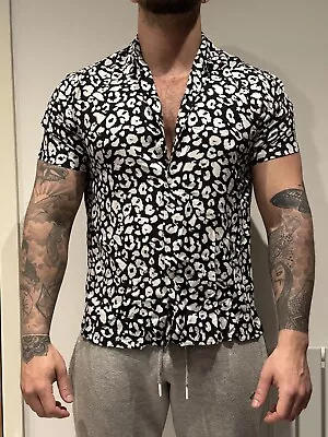 Mens Primark Relaxed Fit Summer Leopard Print Black White Shirt T-shirt Size M • £3.95
