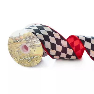 3  Mackenze Childs Harlequin Wired Ribbon - Double-sided/red - Sold By The Yard • $10