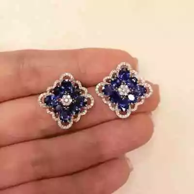 3Ct Oval Cut Lab Created Blue Sapphire Stud Earring 14K White Gold Plated Silver • $154.70