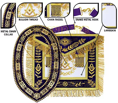 Handcrafted 100% Lambskin Masonic Grand Lodge Past Master Apron & Chain Collar • $99.99