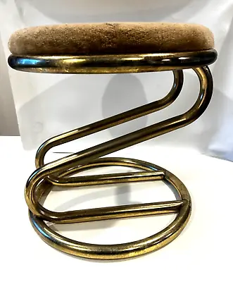 Vintage Hollywood Regency Z Stool Vanity Brass Gold Metal- WEAR MCM Deco Retro • $132.92