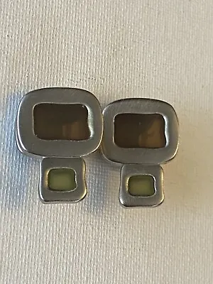 Stunning Vintage Signed Givenchy Modernist Green/Earth Tone Glass Clip Earrings • $39.99