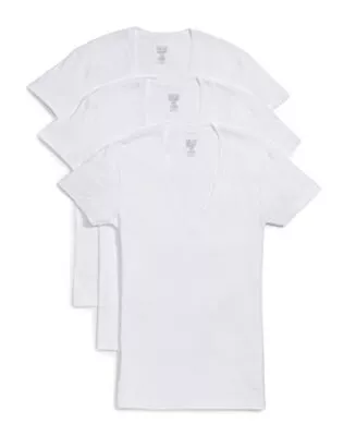 Men's Essential Cotton Slim Fit Deep V Neck T-Shirt 3-Pack White X-Large • $58.67
