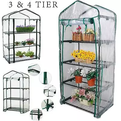 3/4 Tier Mini Greenhouse Outdoor Garden Plant Grow Steel Frame Green House Cover • £23.99