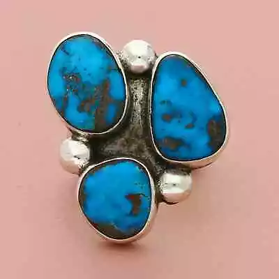 Navajo Sterling Silver Vintage Turquoise Cluster Ring Size 6 • $120