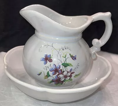 McCoy Pitcher & Bowl Purple Violet Flowers Vintage #7528 USA - Great Condition • $45.60