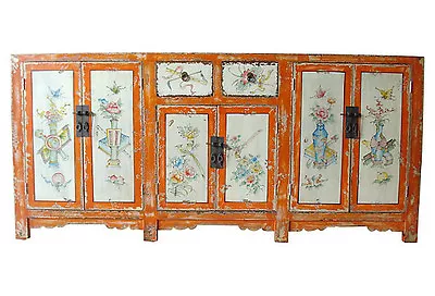 Superb Mongolian Hand Painted Elm Cabinet W/ Six Doors • $2120