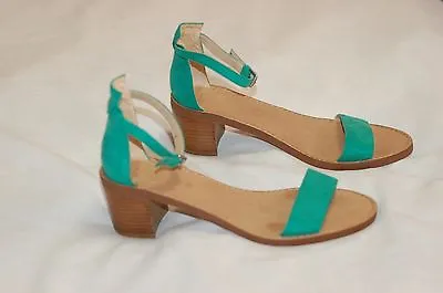 Zara Trafaluc Shoes Size 39 Womens Green Suede Ankle Strap  Sandals Heels Ladies • $15