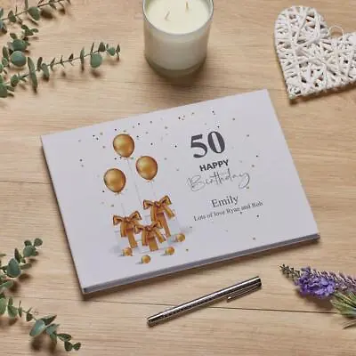 Personalised 50th Birthday Gift Linen Guest Book With Presents Design LLGB-21 • £20.99