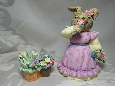 Adorable Mervyn's Easter Bunny Smelling Flowers 2-piece Figurines 1992 • $15.99