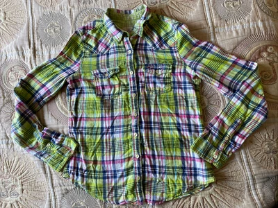 £4.99 • Buy Hollister Ladies Size Large Long Sleeve Shirt 100% Cotton Checked Green