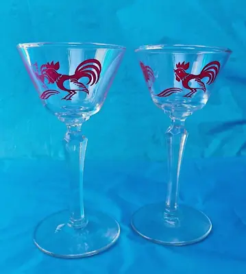 Set Of 2 Mid Century MCM Red Rooster Cocktail Glasses Cordial Liqueur Libbey • $12
