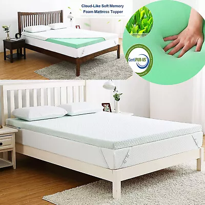 Memory Foam Mattress Topper 2'' 3'' 4” Washable Mattress Pad Cover With Straps • $113.39