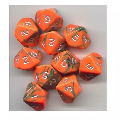 NEW RPG Dice Set Of 10D10 - Toxic Orange-Green • $12.74