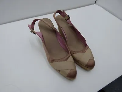 £20 • Buy Ladies Jigsaw Pink Silk Sling Back Rope Wedge Heel Shoes Size Uk 6.5