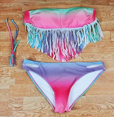£12.24 • Buy Fashion Bikini Set Swimwear Tassel Fringe Rainbow Strapless - Size S