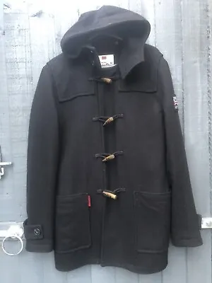 Superdry Black Duffle Coat (The Rookie) Military Range Wool Mix Hooded Medium • $87.02