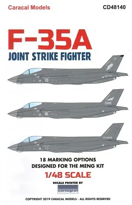 £14.99 • Buy Caracal Decals CD48140 NEW 1:48 Lockheed-Martin F-35A Lightning II JSF