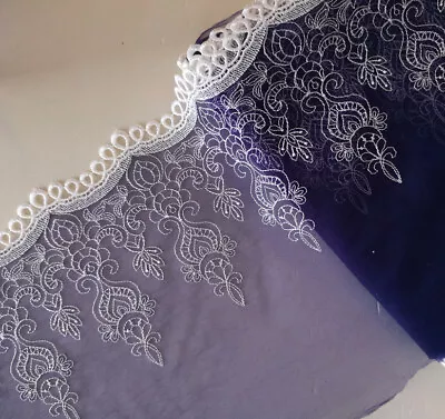 3.5y 7  Wide Violet Mesh Tulle Lace/Embroidered White Rayon Venise Flower Eh0225 • $9.99