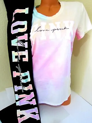 Victoria Secret Pink FREYA TIE DYE RAINBOW TEE SHIRT LEGGING PANT L XL XXL SET • $89