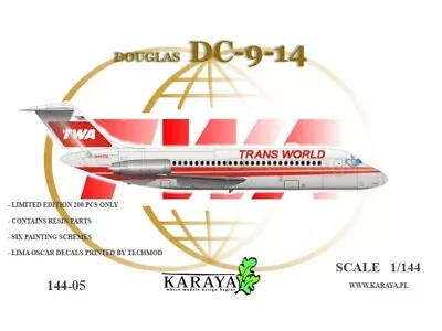 New! KARAYA 144-05 Douglas DC9-14 (TWA Trans World) - 1:144 Scale Model Kit • $29.90