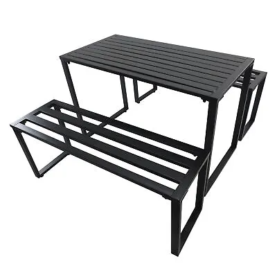 Outsunny 3Pcs Outdoor Dining Set Metal Beer Table Bench Patio Garden Yard • £141.99