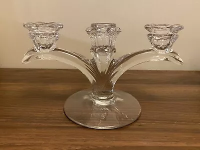 Vtg. Crystal Clear Glass Art Deco Triple Candlestick Candle Holders Candelabra  • $14.99