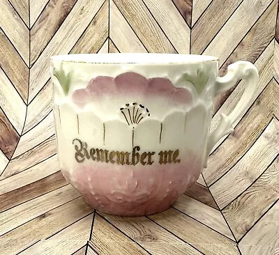 Antique Porcelain Germany Remember Me Shaving Mustache Mug Cup White Pink Gold • $19.99