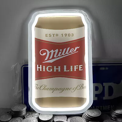 Miller High Life Light Cans Store Poster Bar Room Wall Neon Sign Light 12 X7  K1 • $49.90